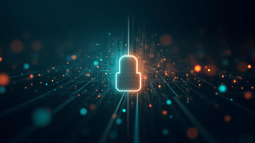 Abstract representation of data security, with glowing lines connecting digital information, symbolizing protection and privacy.